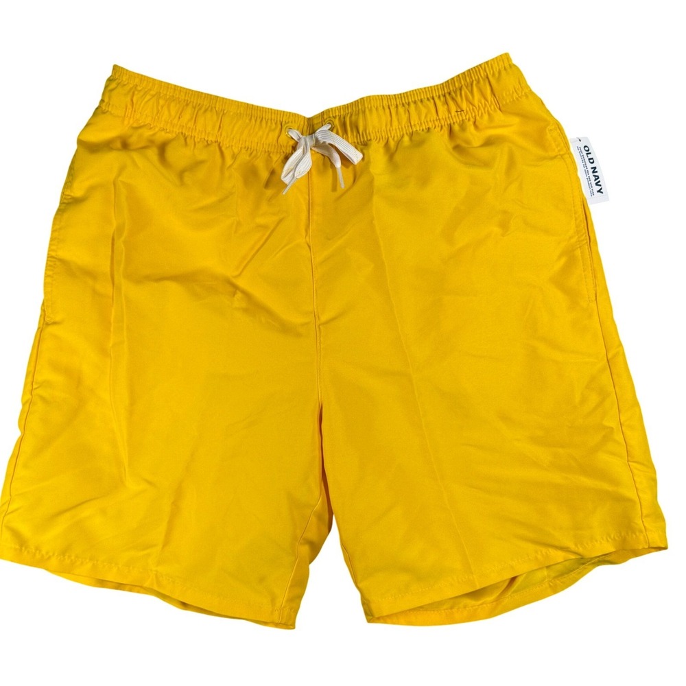 NWT Old Navy Mens Swim Trunks Yellow Solid Board Shorts‎ Mesh Liner Medium